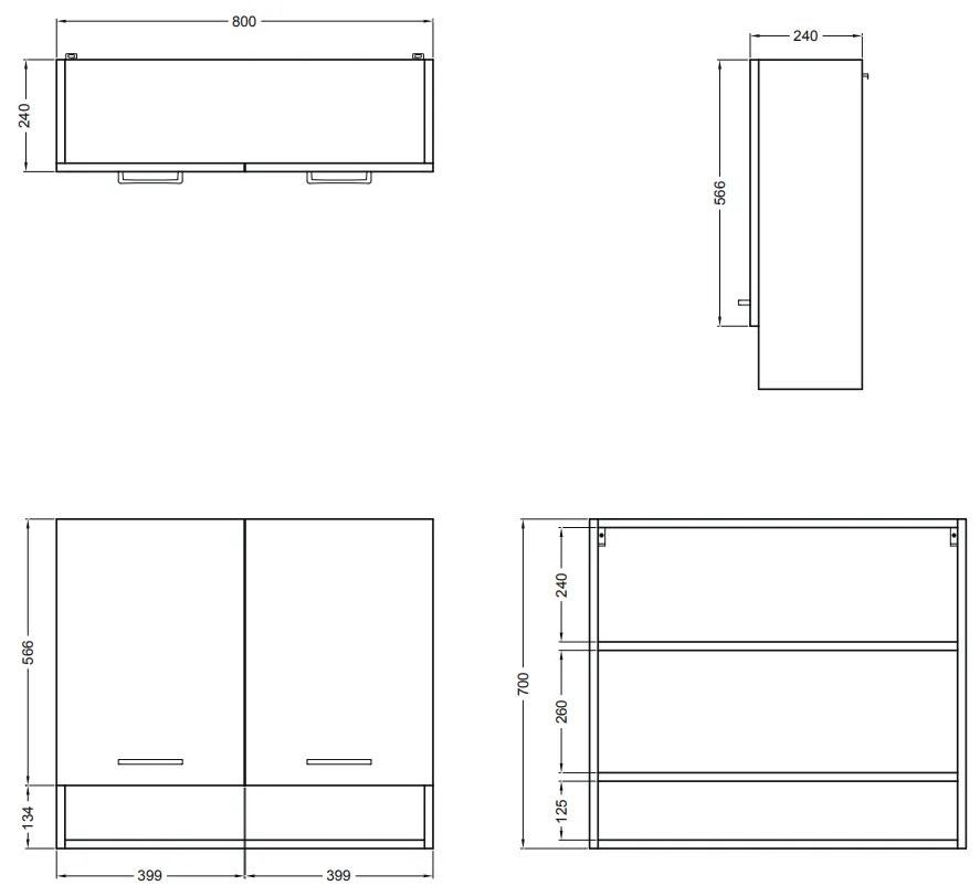 Colavene 27800LB pensile bagno 80x24 H.70 a doppia anta con ripiani bianco lucido