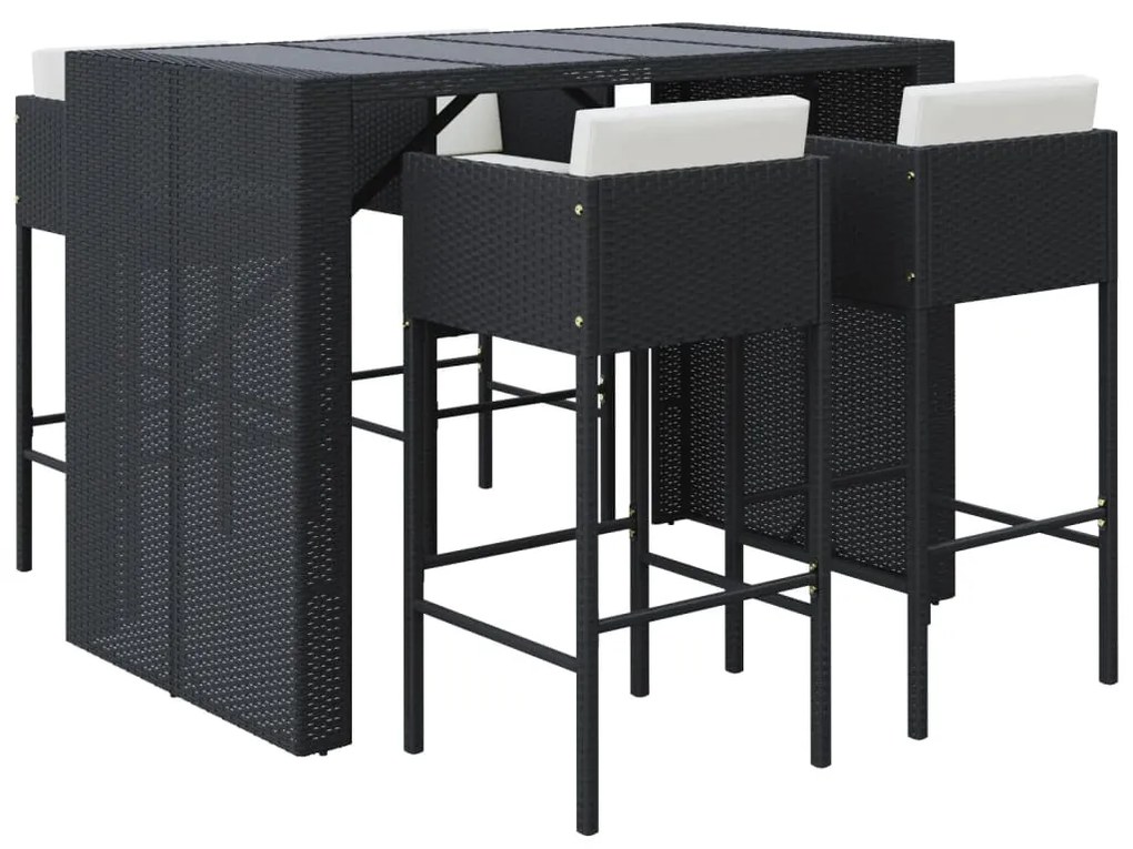 Set Bar da Giardino 5 pz con Cuscini in Polyrattan Nero