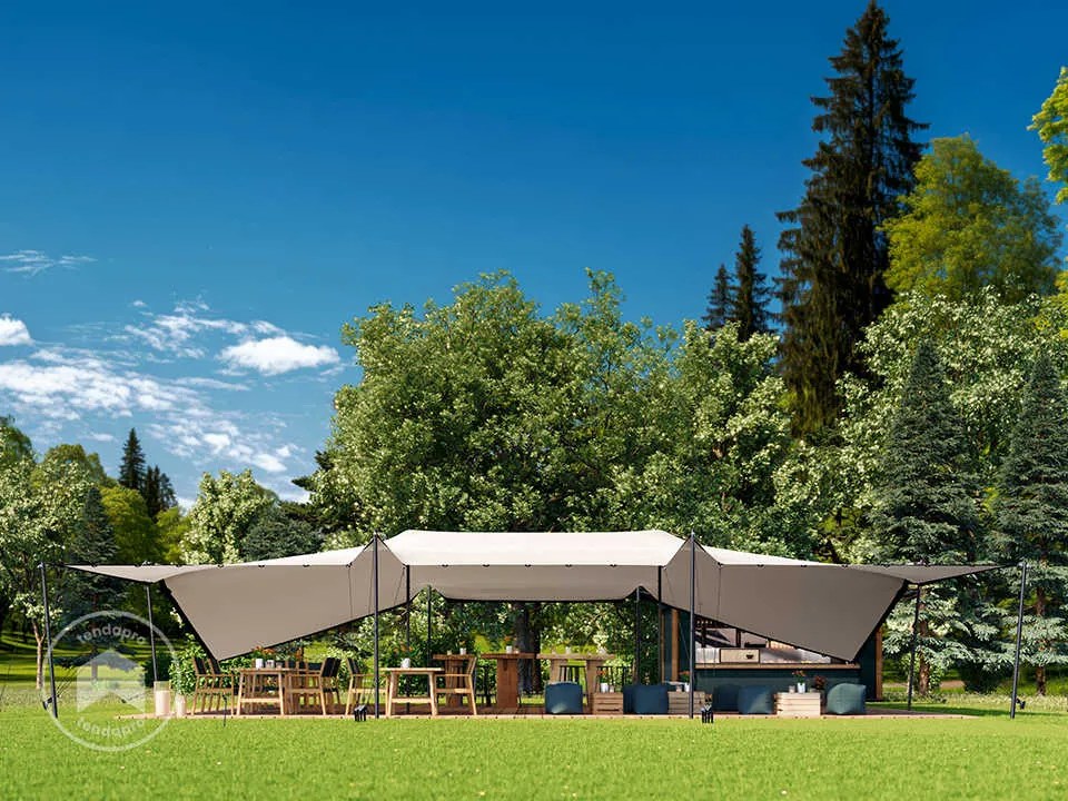 TOOLPORT Tenda stretch 9 x 12 m, set di pali in alluminio incluso, color sabbia - (1707)
