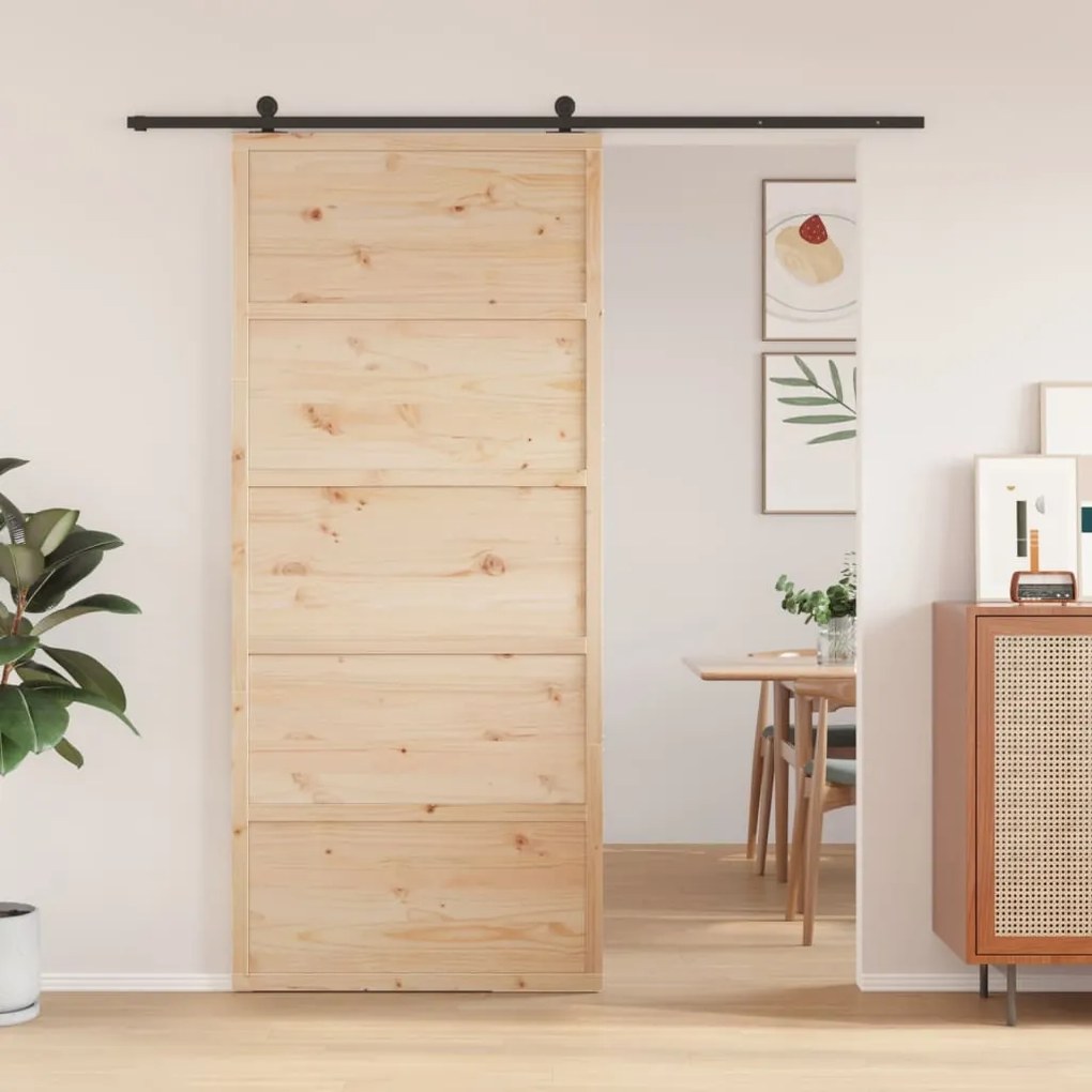 Porta Per Granaio 90x208 Cm İn Legno Massello Di Pino /