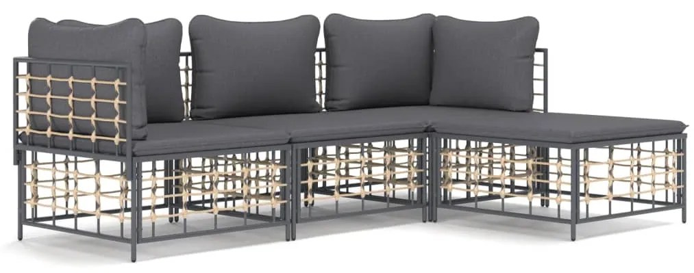 Set divani da giardino 4 pz con cuscini antracite in polyrattan