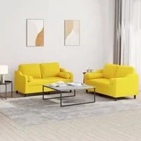 Set di Divani 2 pz con Cuscini Giallo Chiaro in Tessuto 3201823