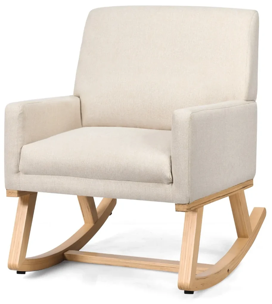 Karl Home Sedia Retrò In Legno Massello E Tessuto Felpato | Poltrona Stile Mid-century | Bianco Crema Per Soggiorno