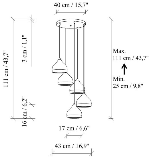 Sospensione a cavo YILDO 5xE27/40W/230V nero/oro