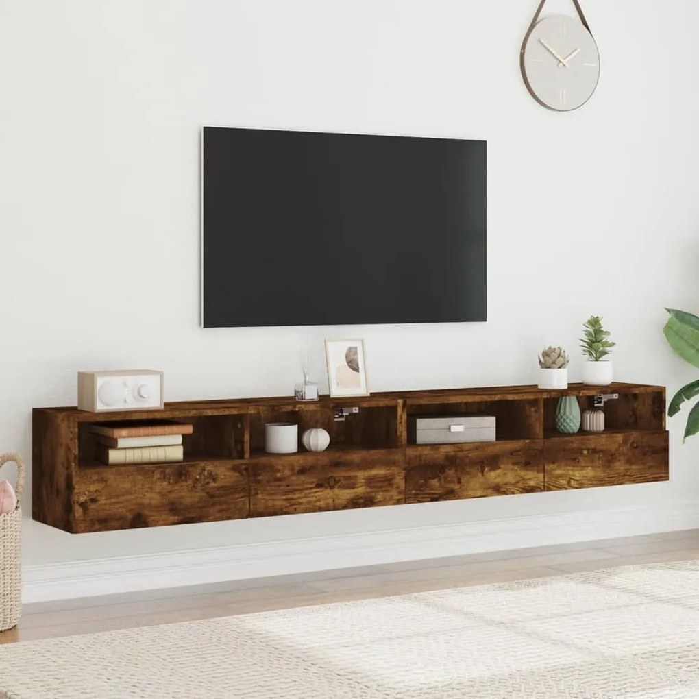 Mobili tv parete 2pz rovere fumo 100x30x30 cm legno multistrato