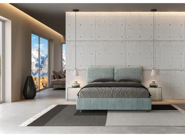 Letto matrimoniale contenitore imbottito 160x190 tessuto Aragona 7 azzurro Mados