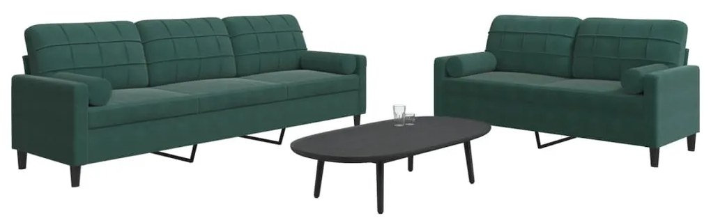 Set Di Divani 2 Pz Con Cuscini E Rinforzi Verde Scuro Velluto /