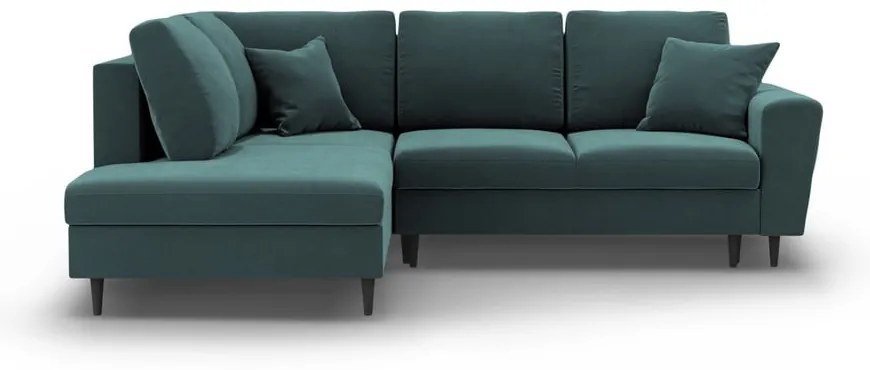 Divano angolare color petrolio allungabile e con contenitore (con penisola a sinistra/a L) con rivestimento in velluto Kyoto – Cosmopolitan Design