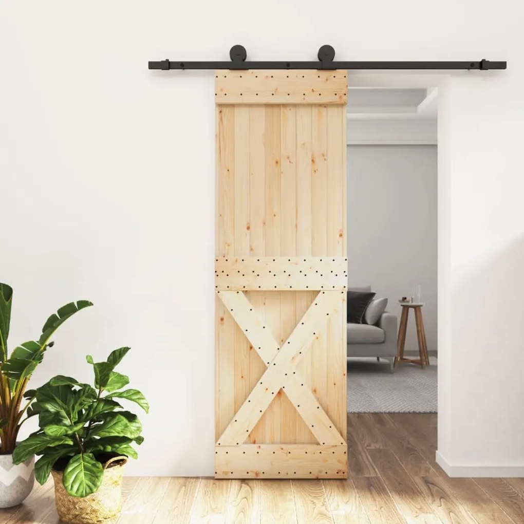 Porta Scorrevole Con Set Hardware 70x210 Cm Legno Massello Pino /