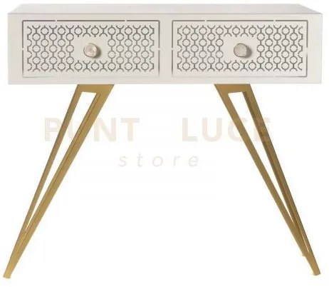 Consolle mayfair grande bianco marmo e oro trasparente in ferro, fe...