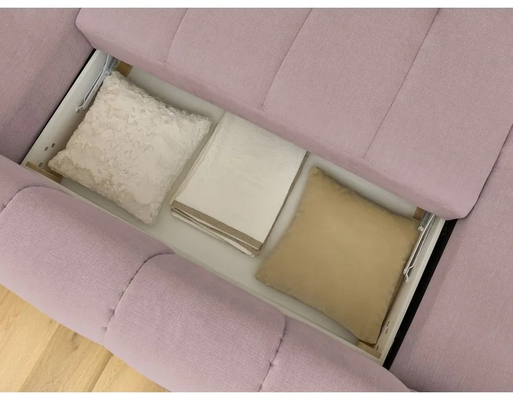 Divano angolare rosa allungabile e con contenitore (penisola a destra/a U) con rivestimento in ciniglia Fuji – Bobochic Paris