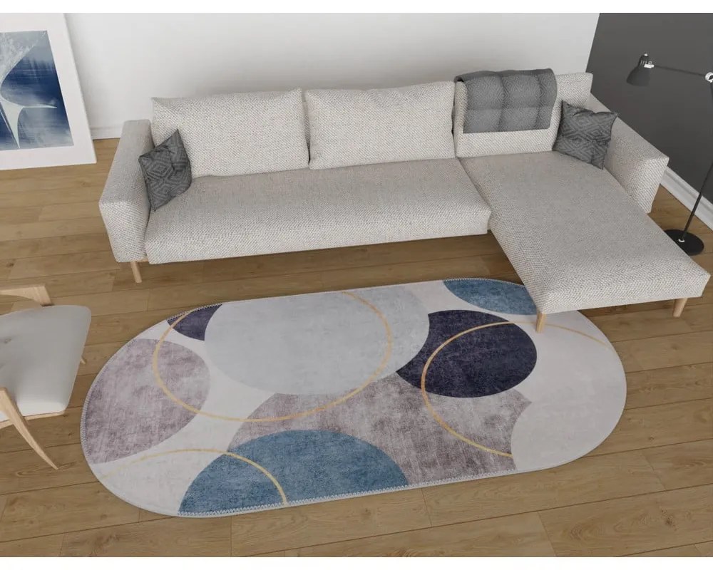 Tappeto lavabile blu-grigio 120x180 cm Oval - Vitaus