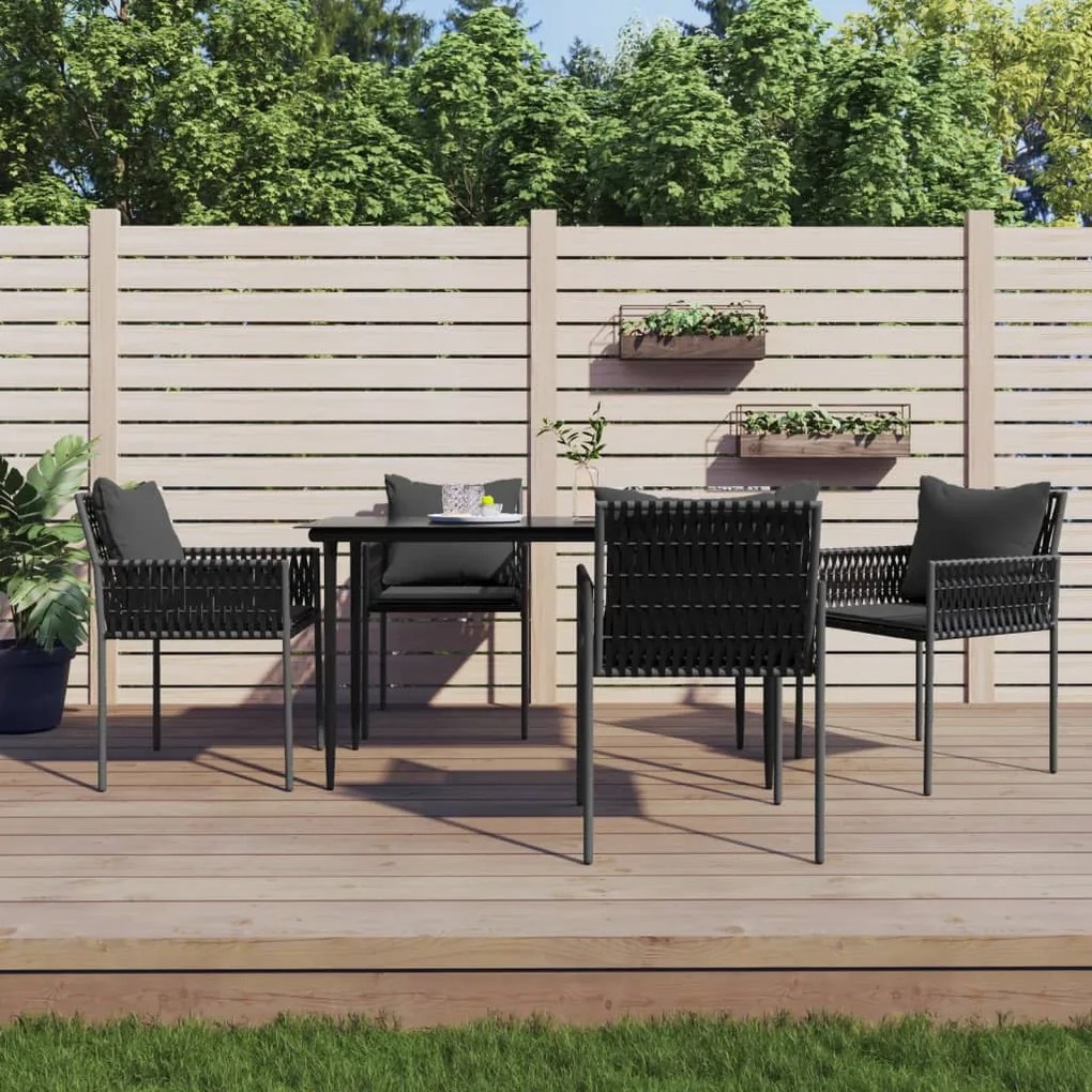 Sedie da giardino con cuscini 4pz nere 54x61x83cm in polyrattan