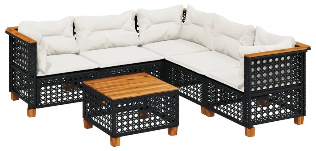 Set divano da giardino 6 pz con cuscini nero in polyrattan