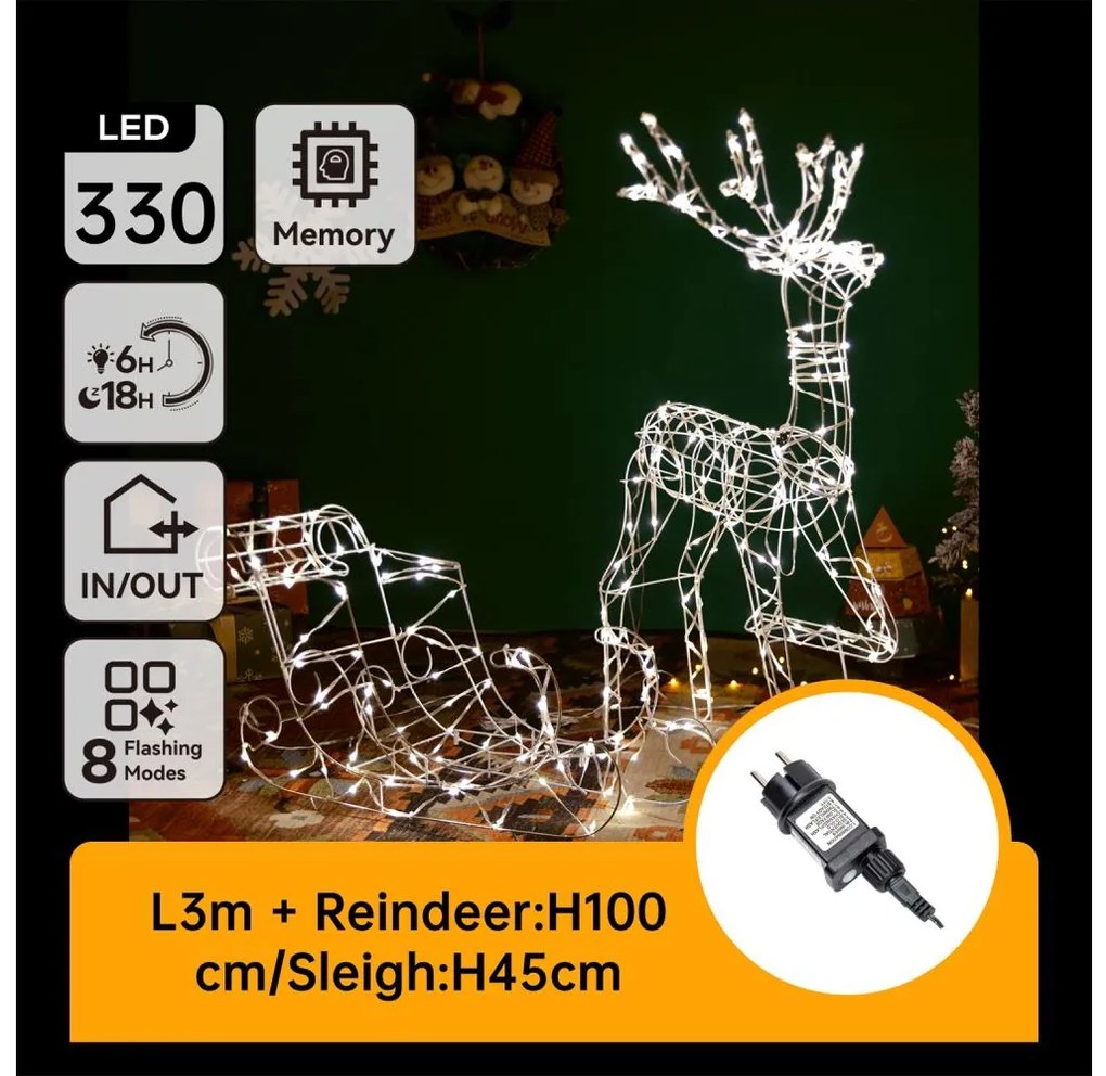 Aigostar-LED Decorazione luminosa da esterno LED/3,6W/31/230V 2700K 90/45cm IP44 - Renna con slitta