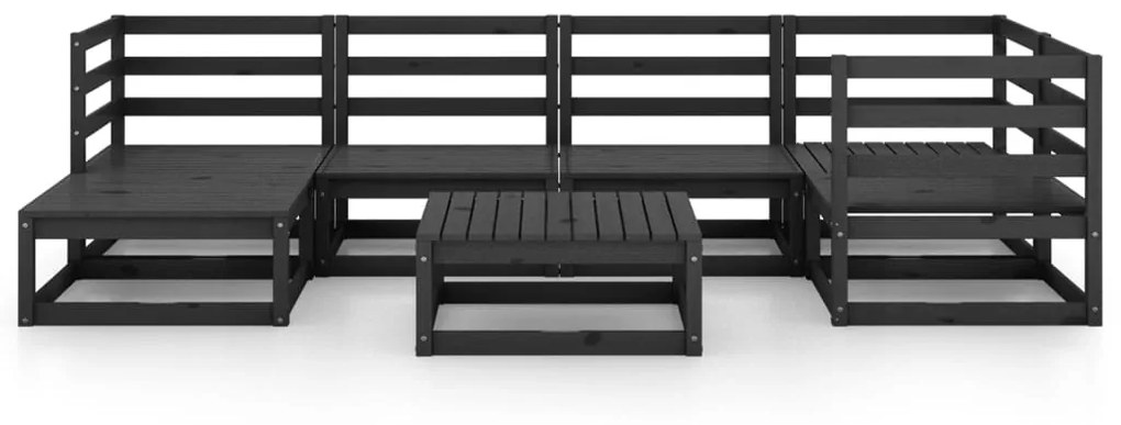 Set Divani da Giardino 7 pz Nero in Legno Massello di Pino