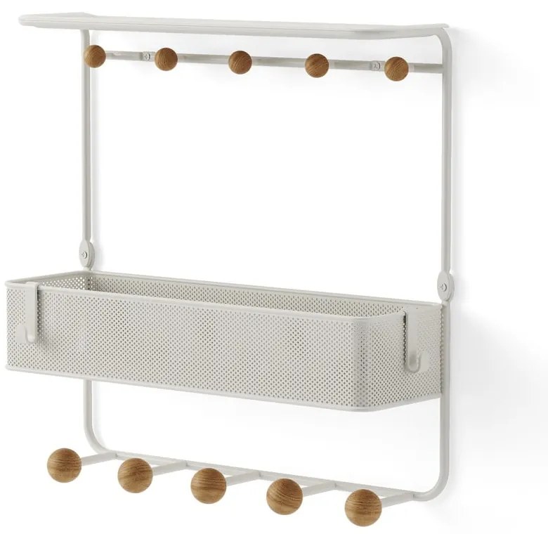 Appendiabiti da parete in metallo bianco naturale con ripiano Estique - Umbra