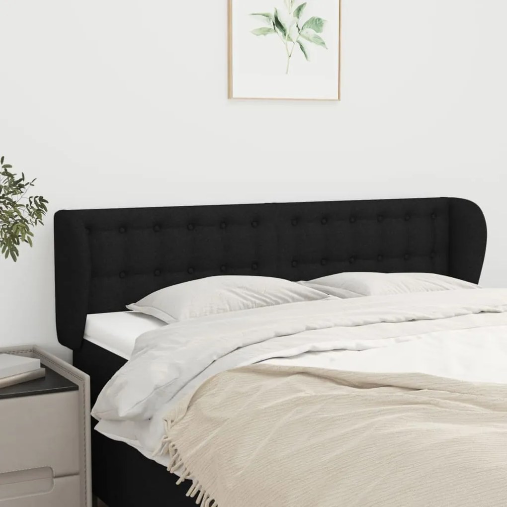 Testiera Ad Orecchio Nera 147x23x78/88 Cm İn Tessuto /