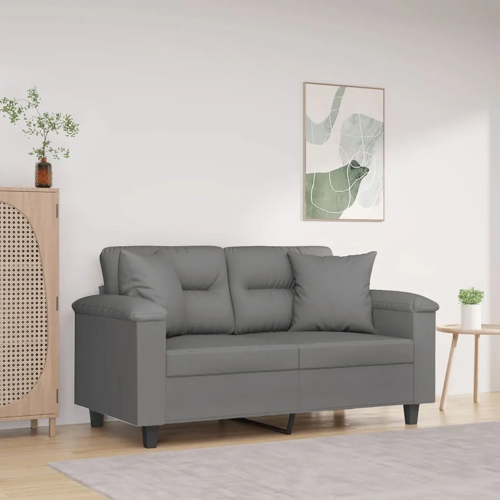 Divano 2 Posti Cuscini Grigio Scuro 120 Cm Tessuto Microfibra /