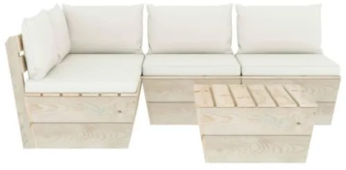 Set Divani da Giardino su Pallet 5 pz con Cuscini Legno Abete