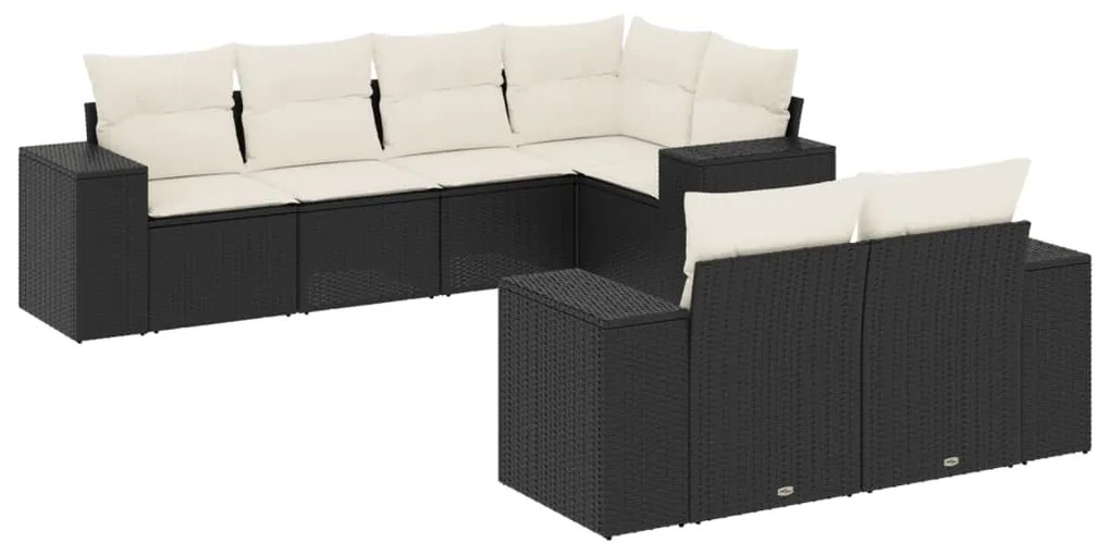 Set Divani da Giardino con Cuscini 7pz Nero Polyrattan