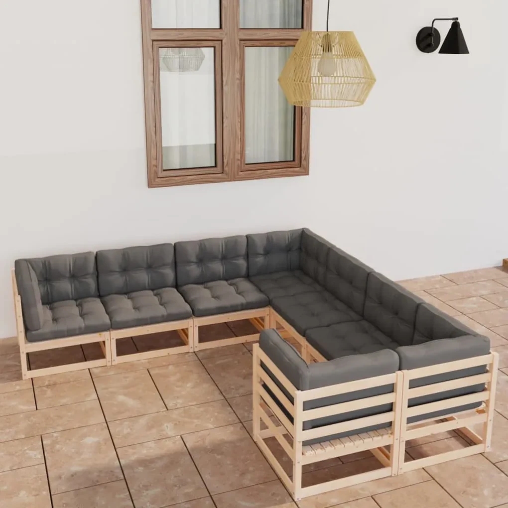 Set divani da giardino 8 pz con cuscini legno massello di pino