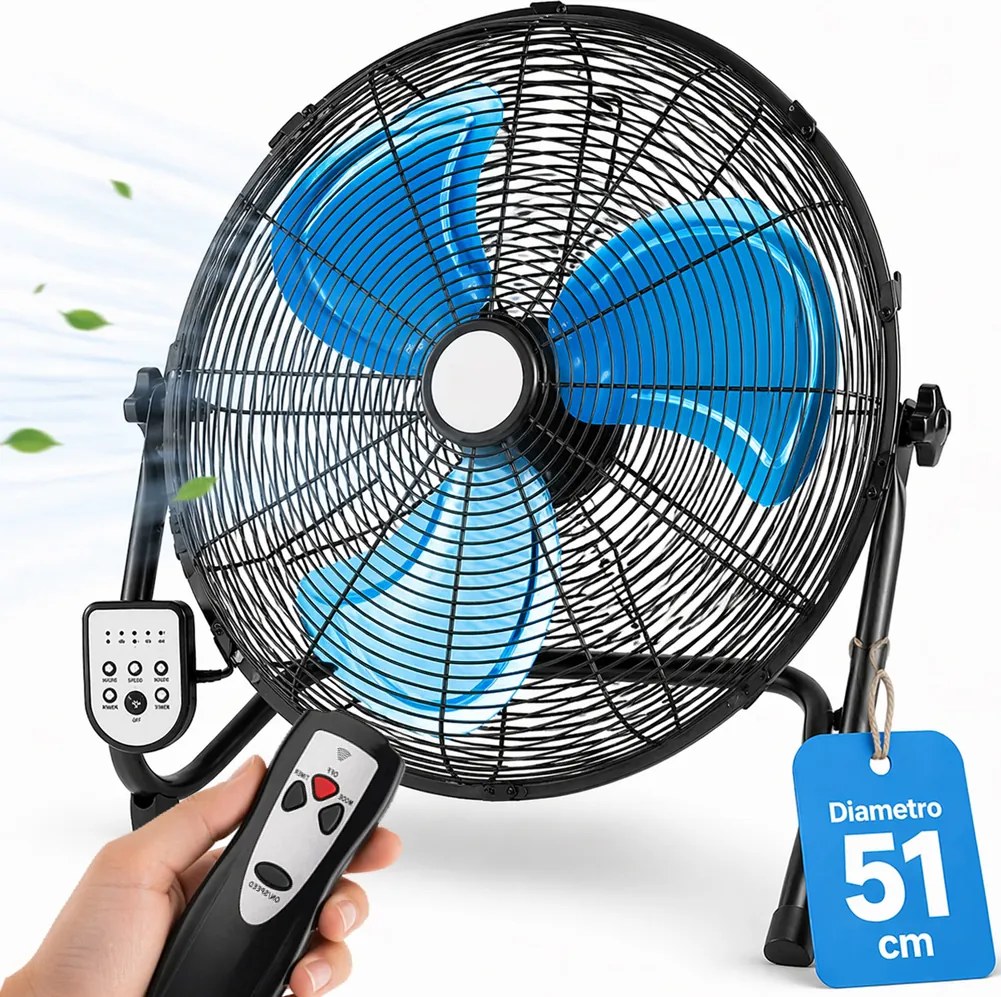 Ventilatore da Terra Pale Ø51 cm con Telecomando Silenzioso Inclinazione Regolabile Nero...