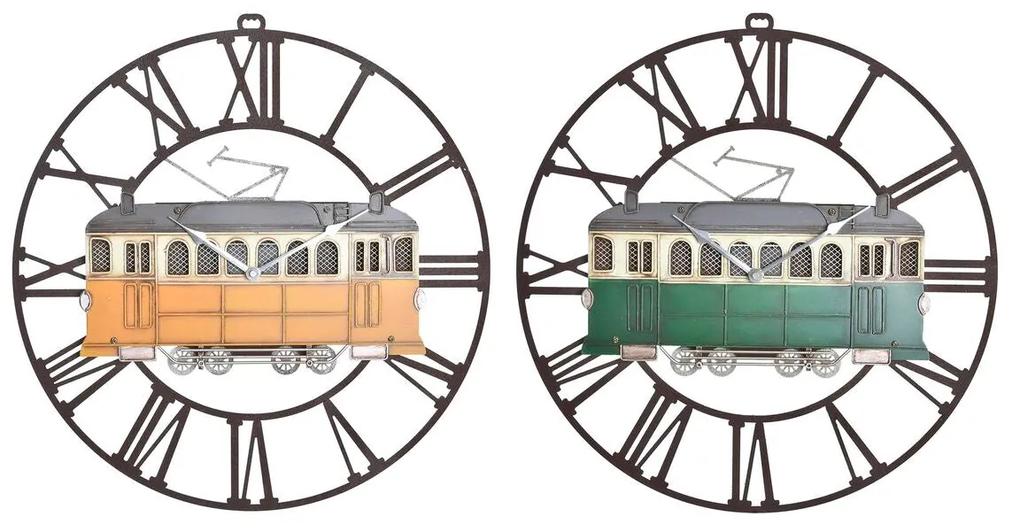 Orologio da Parete DKD Home Decor Metallo Verde Giallo Vintage Treno (49,5 x 3,5 x 48 cm) (2 Unità)