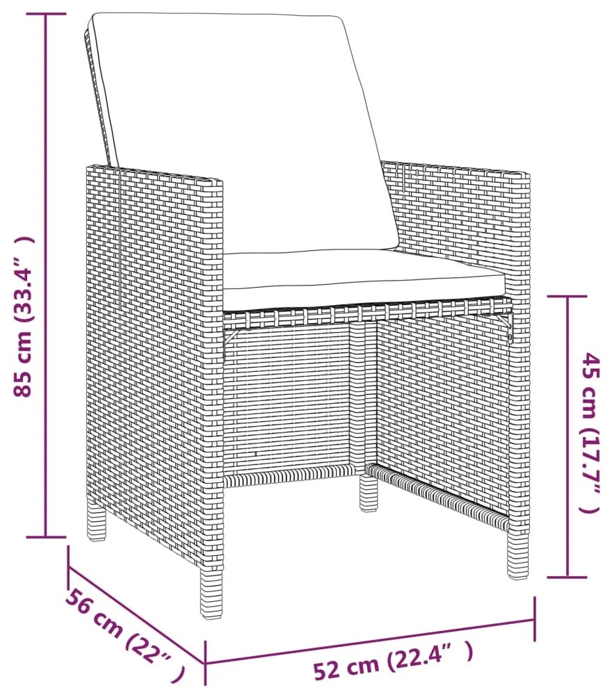 Set da pranzo per giardino 9 pz con cuscini polyrattan grigio