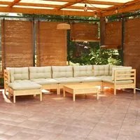 Set Divani da Giardino 8 pz con Cuscini Crema in Massello di Pino 3096556