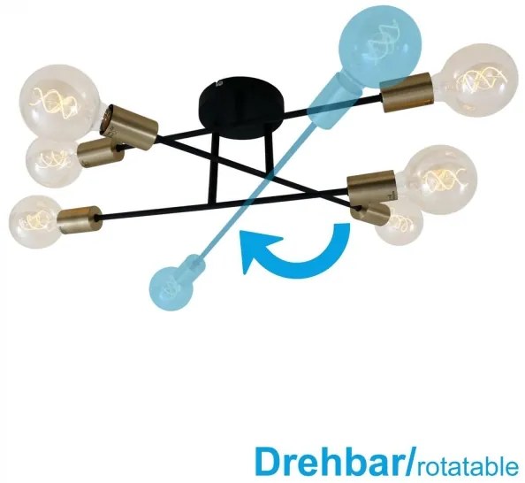 Briloner 3868-065 - Lampadario a plafone BLACK STEEL 6xE27/60W/230V