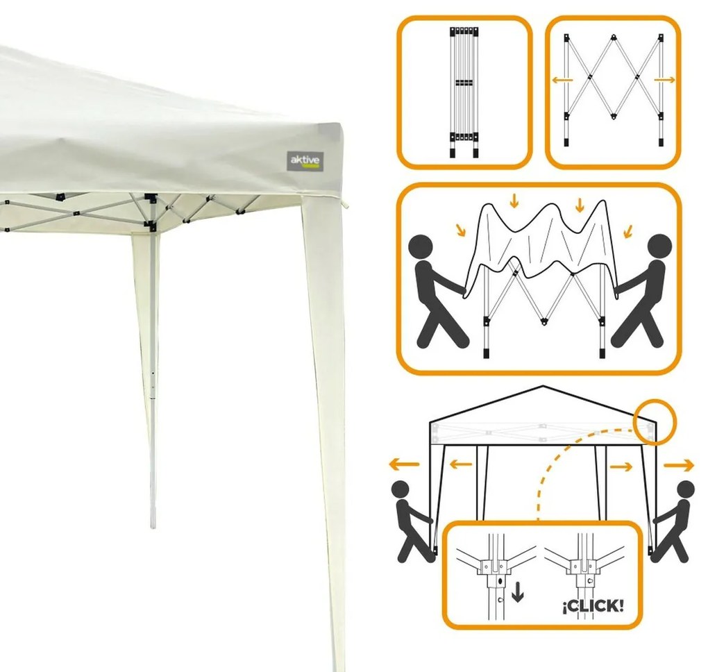 Gazebo Aktive 300 x 250 x 300 cm Stoffa Acciaio Bianco