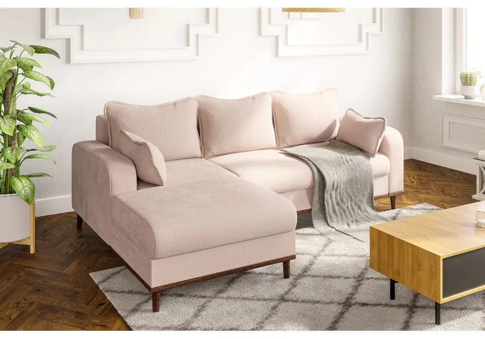 Divano angolare beige in velluto a coste (angolo sinistro) Beata - Ropez