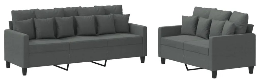 Set di divani 2 pz con cuscini grigio scuro in tessuto