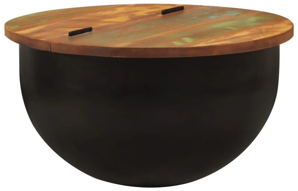 Tavolino Da Salotto Nero 50x27 Cm İn Legno Massello Di Recupero /