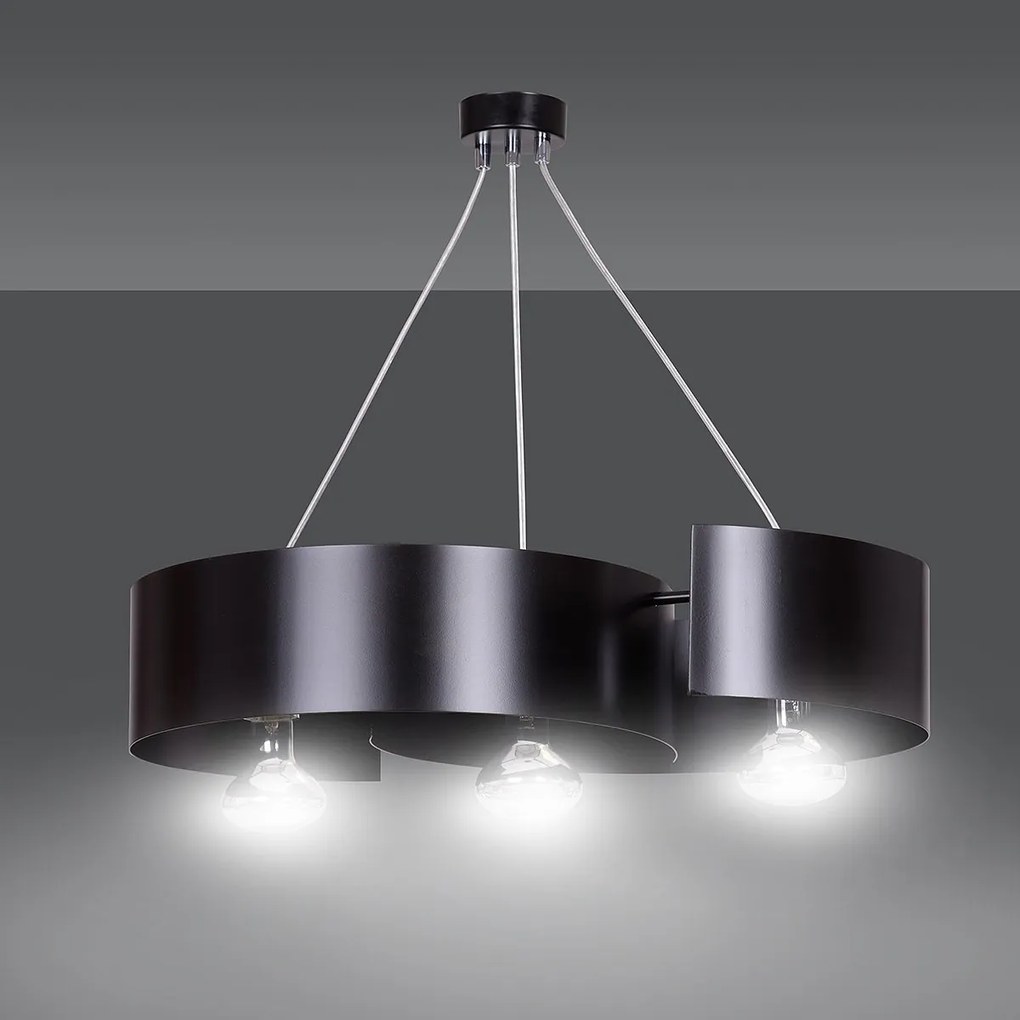 Lampadario Moderno 3 Luci Vixon In Acciao Nero E Cromo