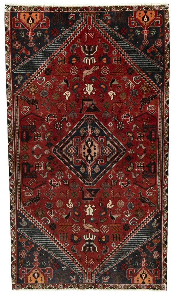 Shiraz Tappeto 80 x 150 Rosso (Iran) Annodato A Mano