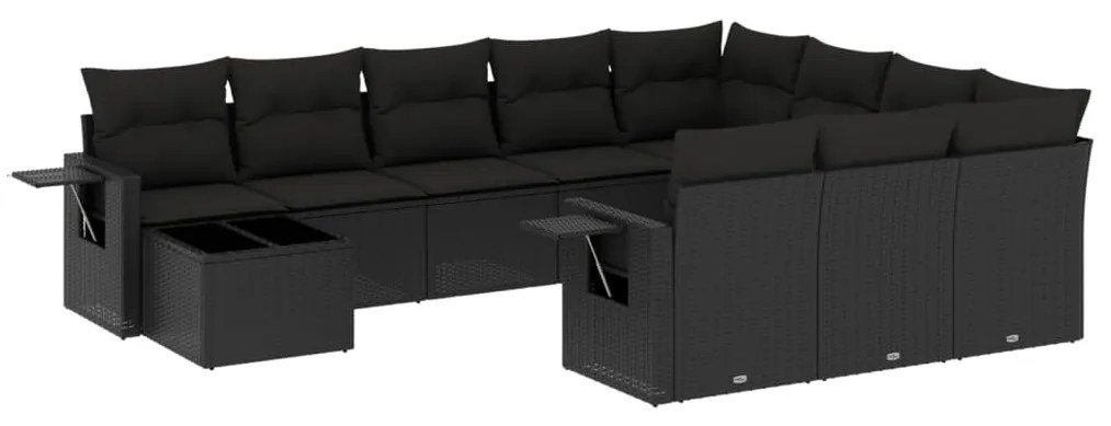 Set divani da giardino 11 pz con cuscini in polyrattan nero