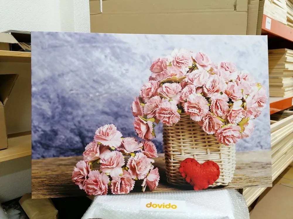 Quadro su tela – Bouquet di garofani rosa in cesto