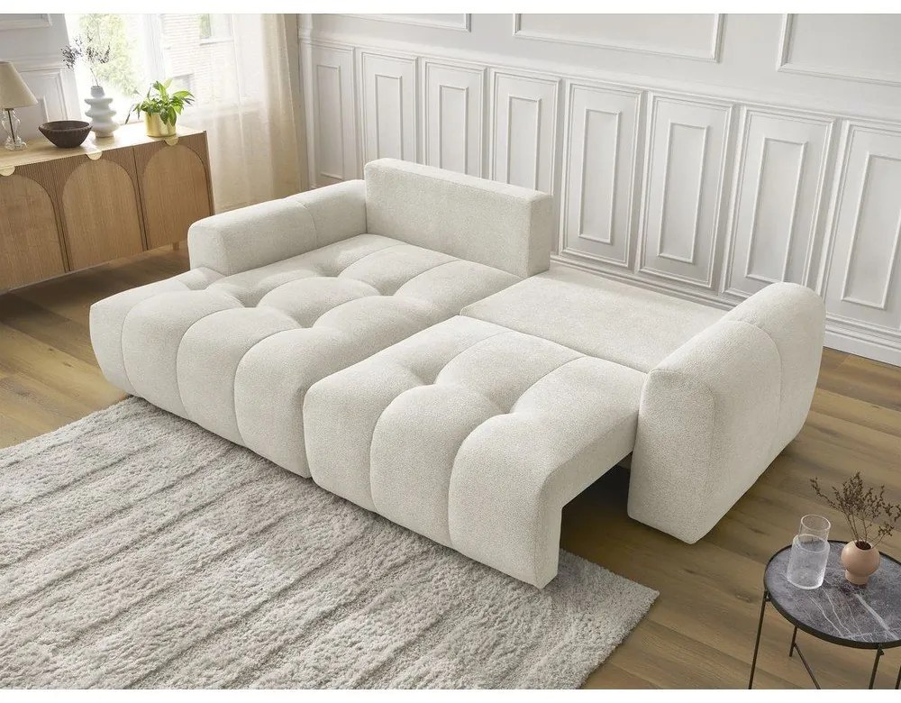 Divano angolare bianco allungabile/con contenitore (con penisola a sinistra/con chaise lounge) con rivestimento in ciniglia Roxelane – Bobochic Paris