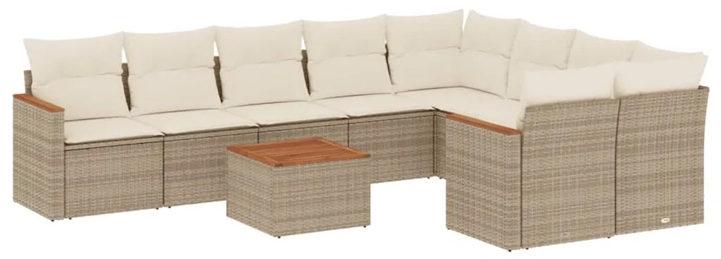 Set divano da giardino 10 pz con cuscini beige in polyrattan