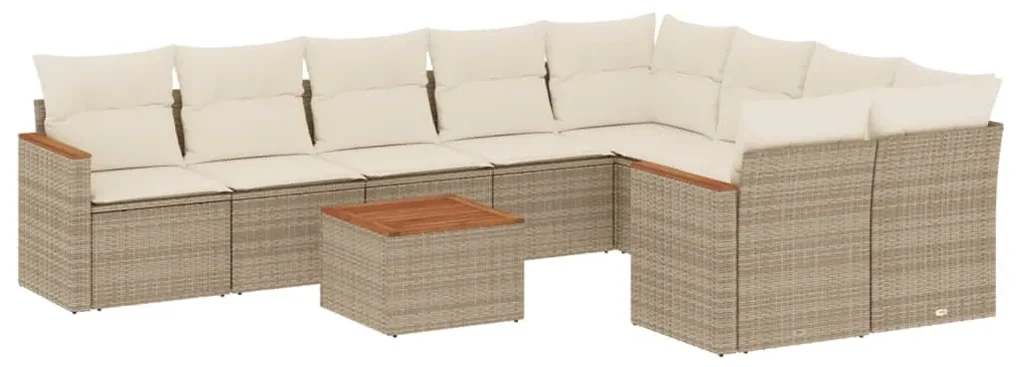 Set divano da giardino 10 pz con cuscini beige in polyrattan