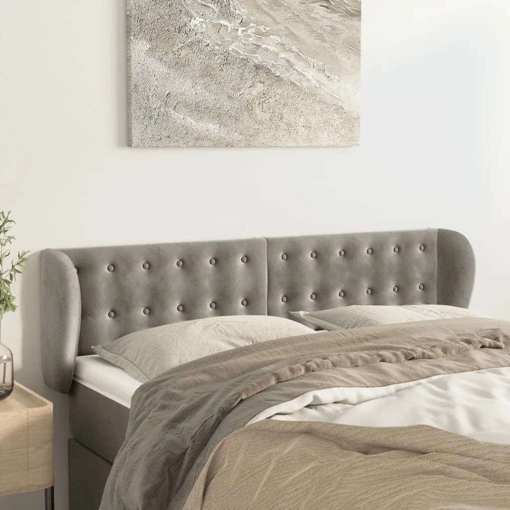 Testiera Ad Orecchio Grigio Chiaro 147x23x78/88 Cm İn Velluto /