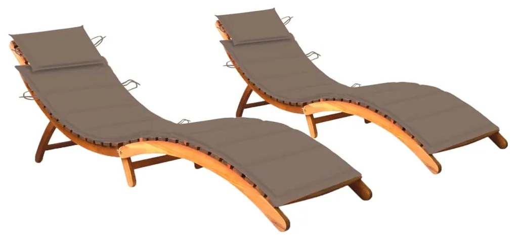 Lettini prendisole 2 pz con cuscini in legno massello d'acacia