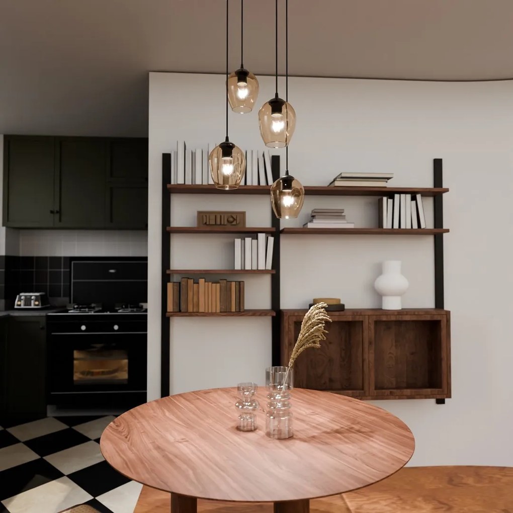 Lampadario a Sospensione ISTAR 4 PREMIUM 4xE27 in Acciaio e Vetro