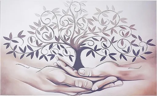 Quadro moderno in tela 65x125 cm tema Albero Della Vita con dettagli in argento