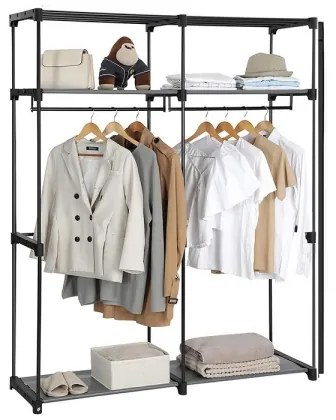 Armadio salvaspazio in tessuto MATIS con ripiani e asta appendiabiti, 140x174 cm, nero