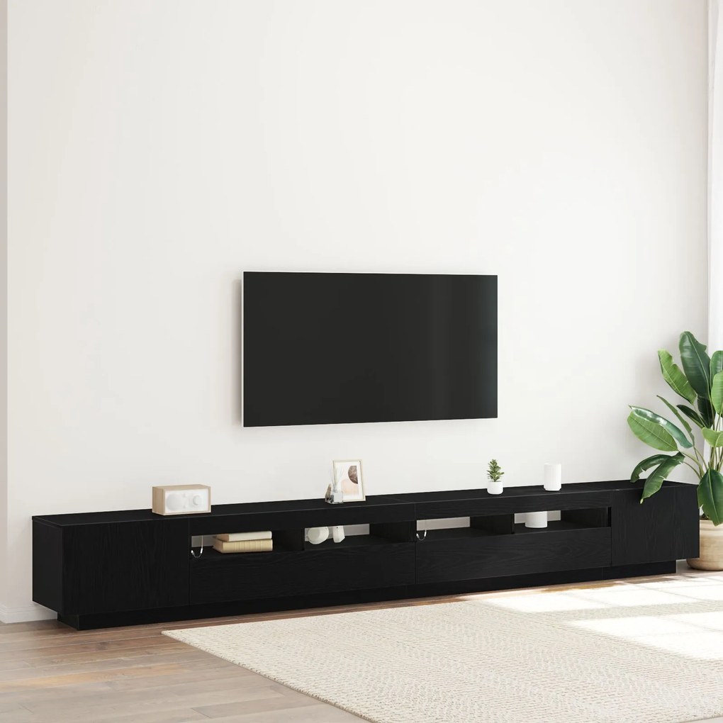 Mobile tv con luci led nero rovere 300x35x40 cm in legno ingegnerizzato