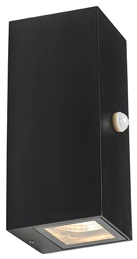 Applique da parete nera 2 luci IP44 con sensore di movimento - Baleno