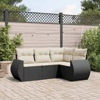 Set Divani da Giardino 4 pz con Cuscini Nero in Polyrattan 3221305